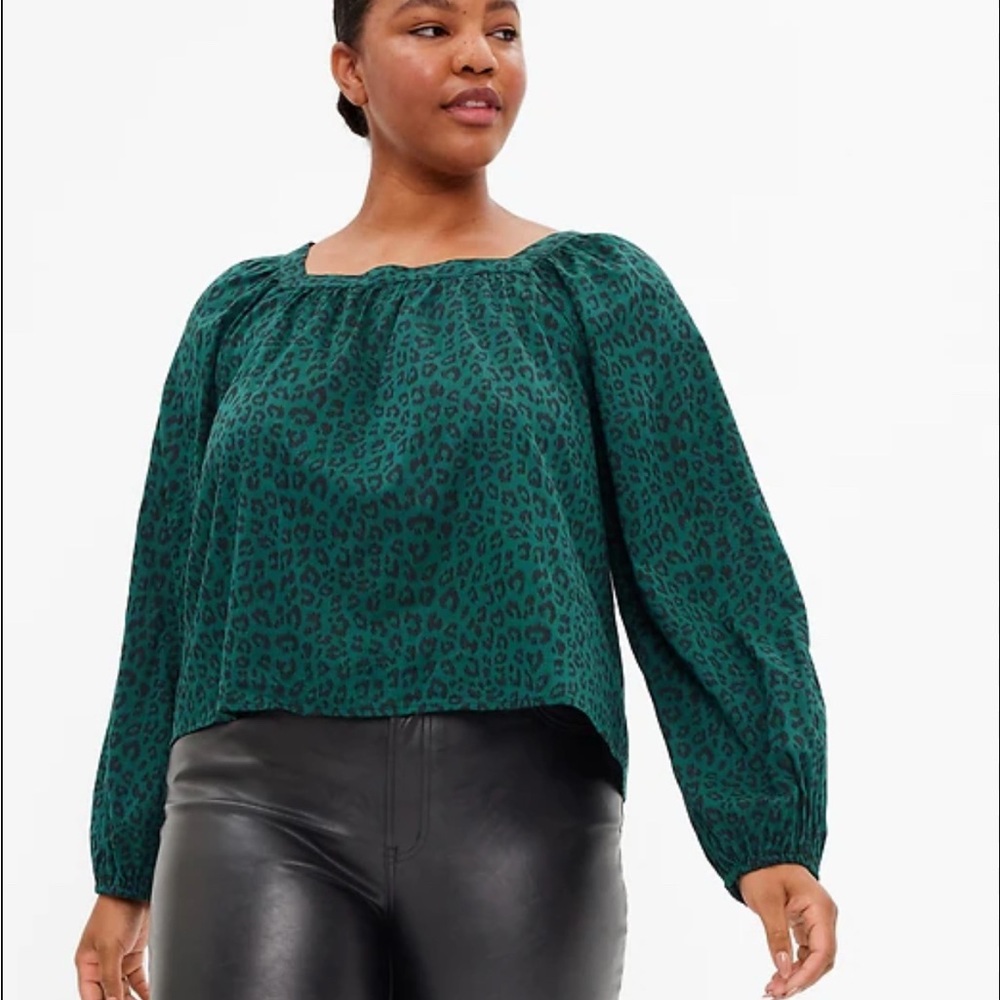 Green Leopard Print square neck Women's Top XL